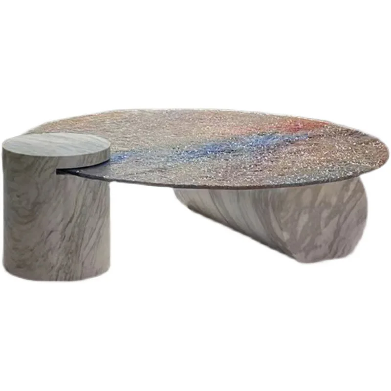 Coffee table glass marble Italian simple living room crystal round sunset pattern coffee table