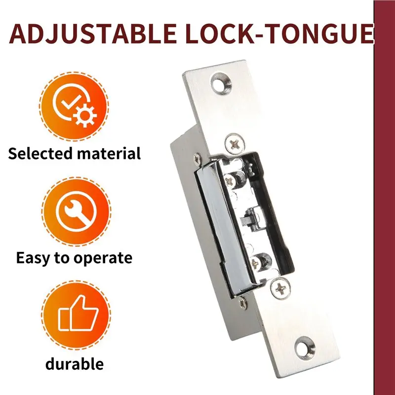 B04B-Electric Door Adjustable Lock-Tongue Secure Electric Strike Lock Door Double Unlock Mode NC/NO 12V Access Control System