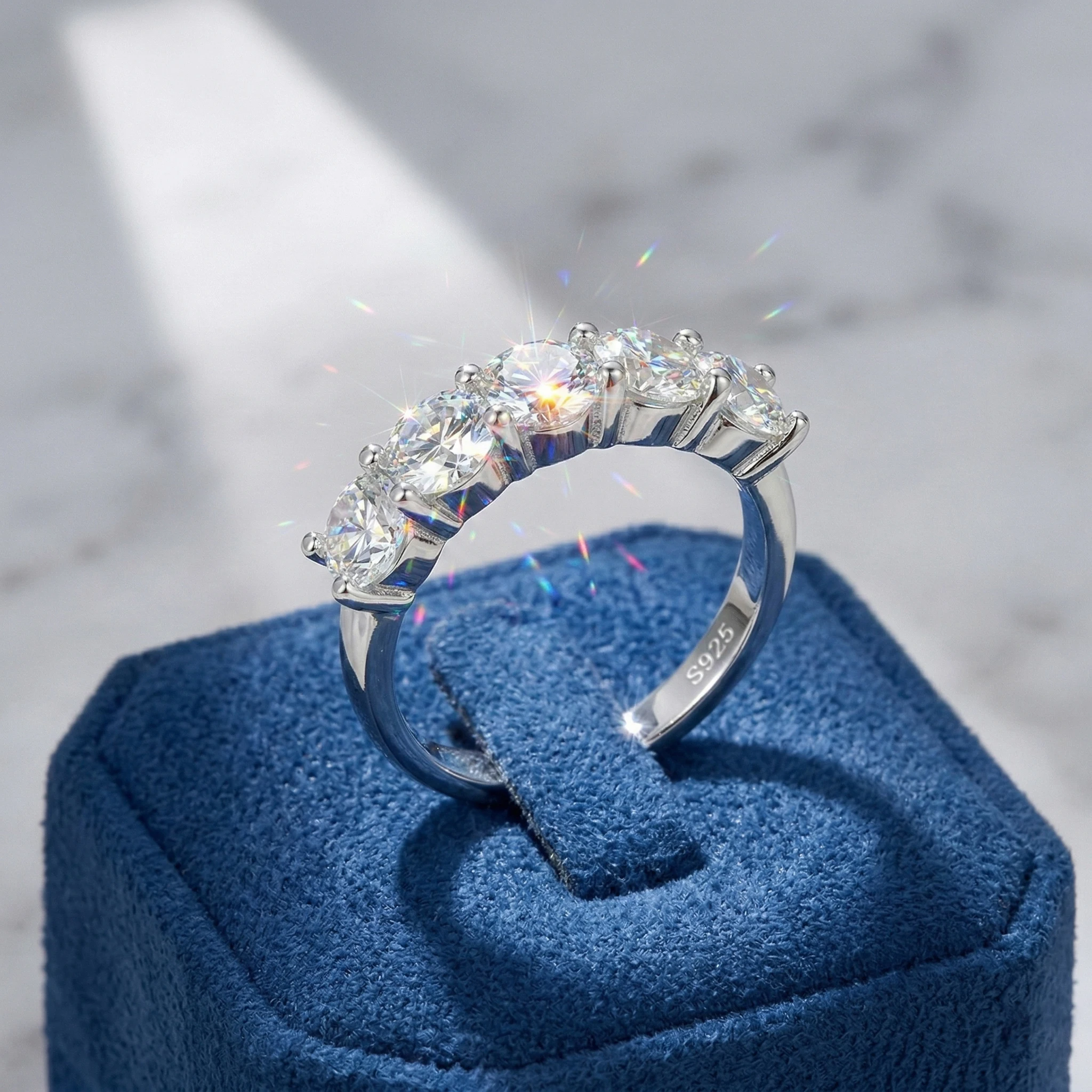 

2 Carat D Color VVS1 Round Moissanite Ring, Shared Prong Wedding Band, Pass Diamond Tester, With Certificate