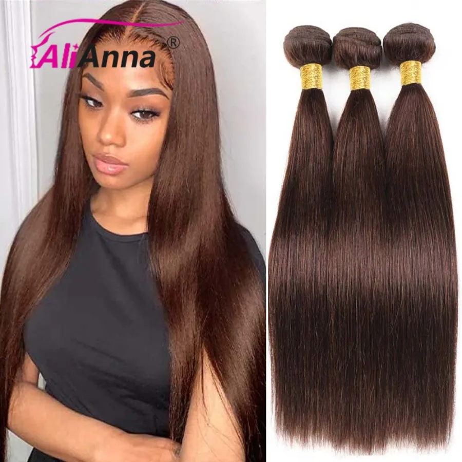 Chocolate Brown Human Hair Bundles 10-26 Inch Straight Human Hair Bundles Soft 1/3/4 Pcs #4 Colored Brazilian Hair Extensions