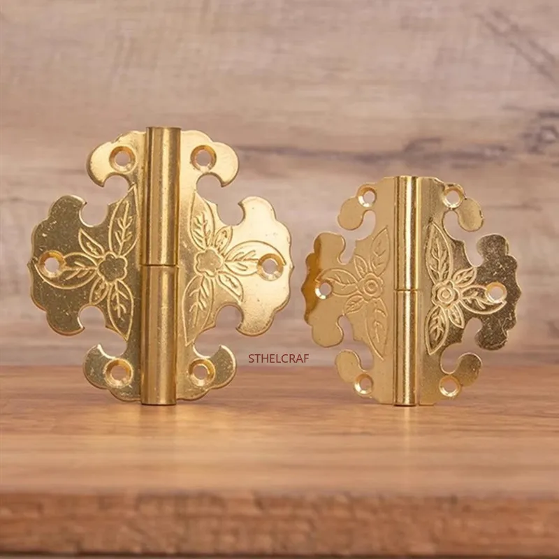 2pcs Chinese-style Furniture Hinges Antique Leather Cases Jewelry Boxes Hinged Flat Open Brass Hinges Furniture Hardware