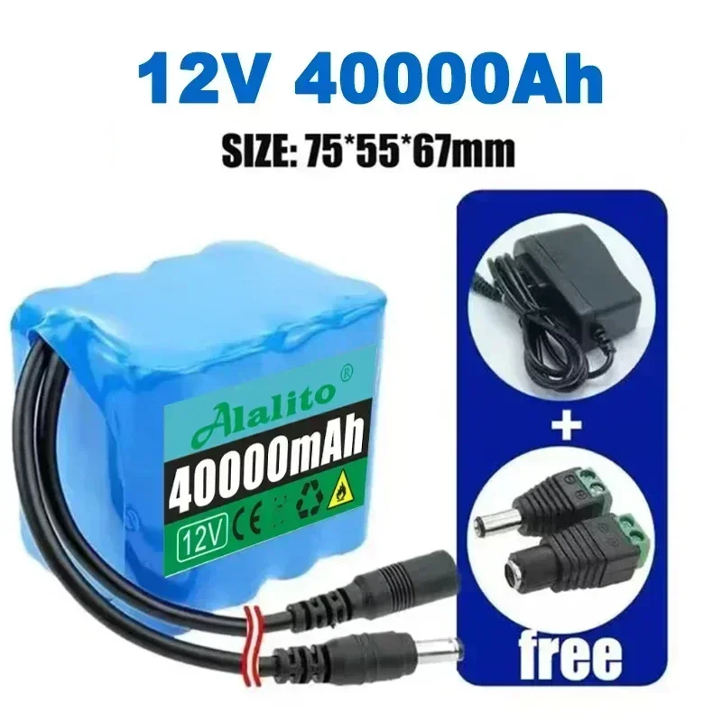 Nwe Portable Super 12V 50Ah Battery Rechargeable Lithium Ion Battery Pack Capacity DC 12.6v10Ah CCTV Cam Monitor+Charger