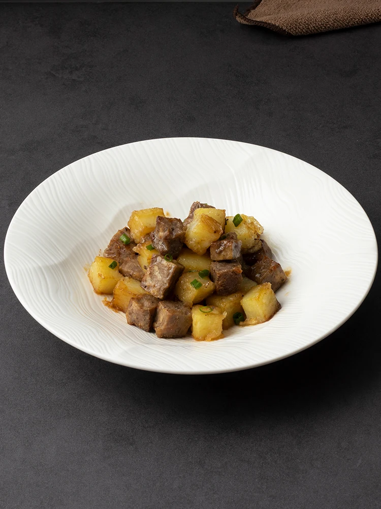 Restaurant striped plate Hotel Club creative tableware cold dish white ceramic fruit salad plate