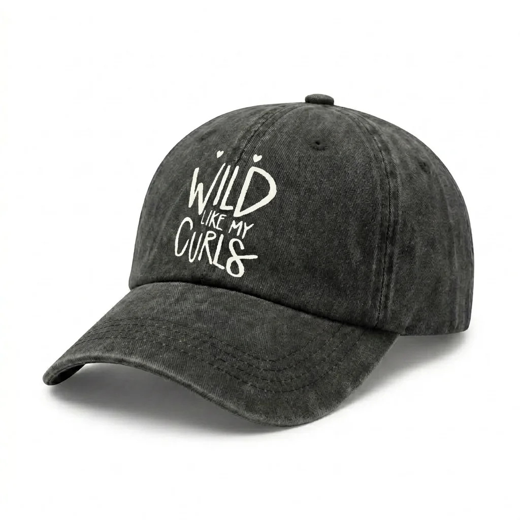 Vintage Washed Wild Like My Curls Quote Baseball Cap, Adjustable Unisex Dad Hat for Men and Women
