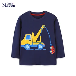 Little maven Baby Boys Kids Autumn Tops Clothes 2024 Children Vehicle Excavator Long Sleeved  Toddler T-shirt Cotton