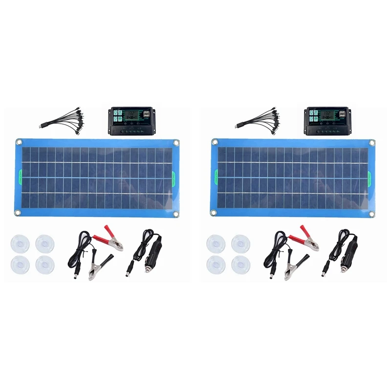 2X 300W Solar Panel 12V 5V Dual USB Controller Waterproof Monocrystalin Solar Cells Battery Charger -100A