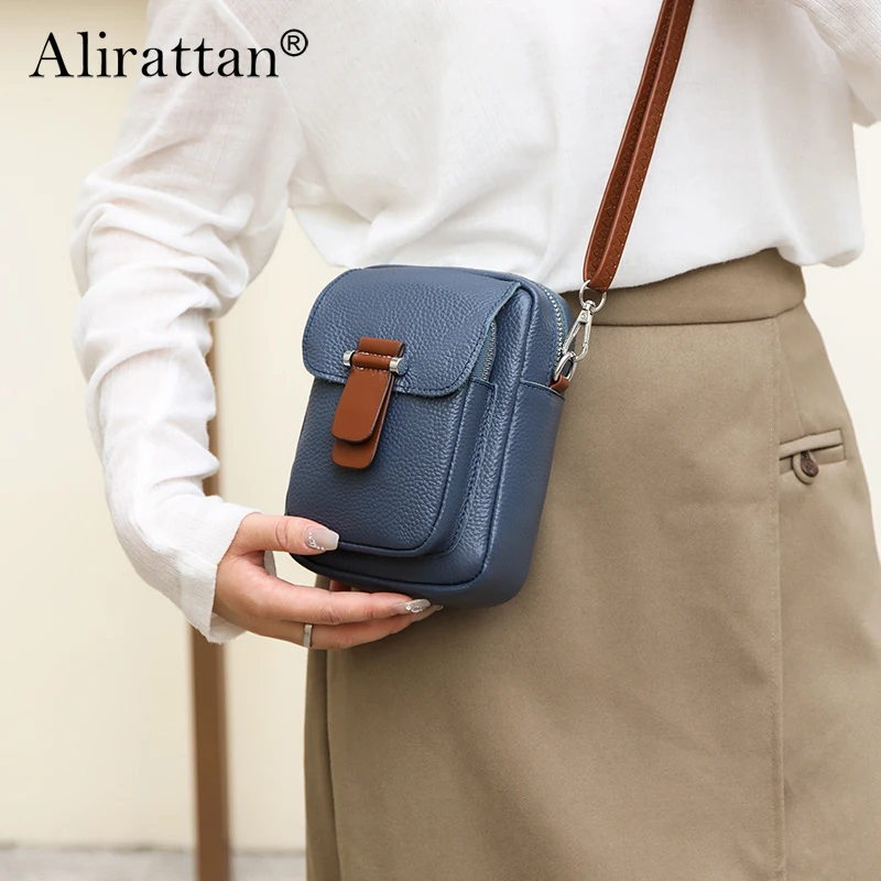 

Genuine Leather Women's Bag Wholesale 2024 New Fashion Multi-Layer Single-Shoulder Messenger Bag Top Layer Cowhide Mobile Bag
