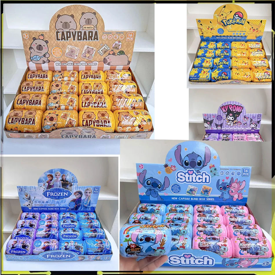 

16 шт., новая экшн-фигурка Лило и Стич, капсула, аниме, глухая коробка, рюкзак-сюрприз, кулон, брелок, веревка, кукла, игрушка, детский подарок