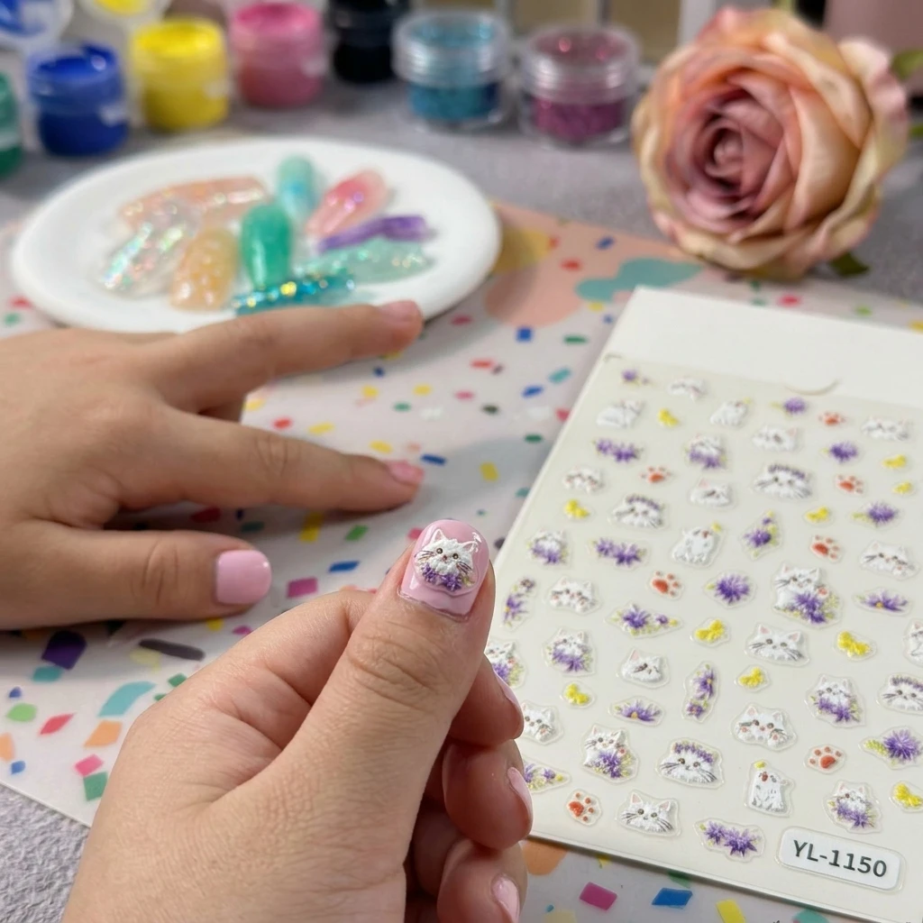 5D Cat Nail Stickers for Kids PVC Waterproof DIY Art view 3