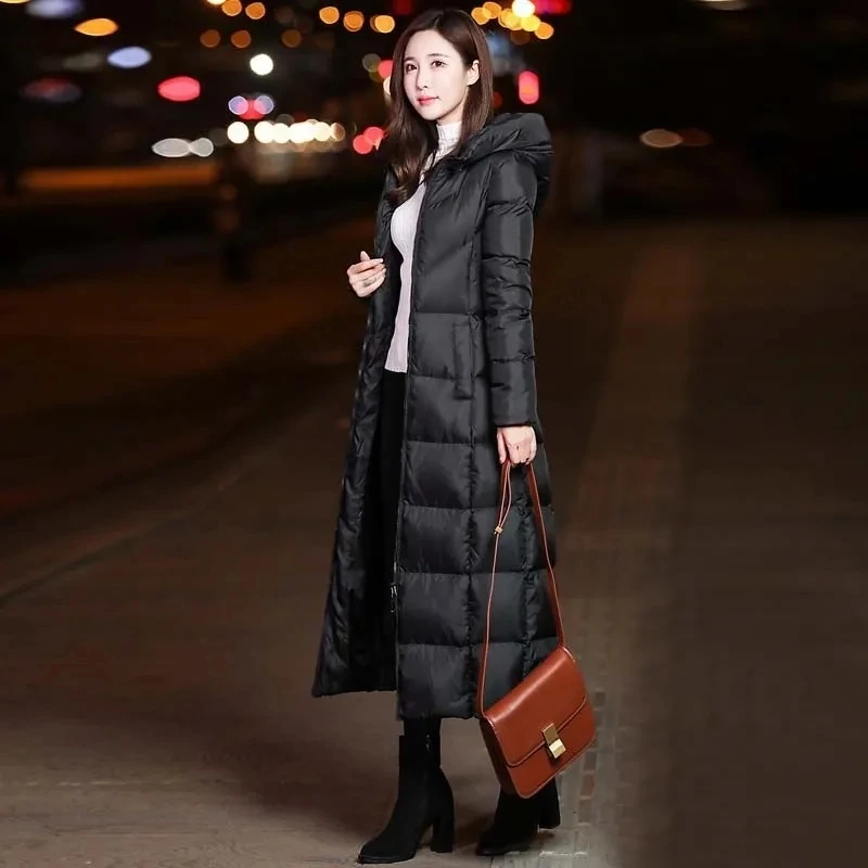 Long Down Cotton Coats Womens Black Parkas 2023 New Winter Warm Jacket Female Hooded Cotton-padded Coat Thicken Warm Puffer Coat