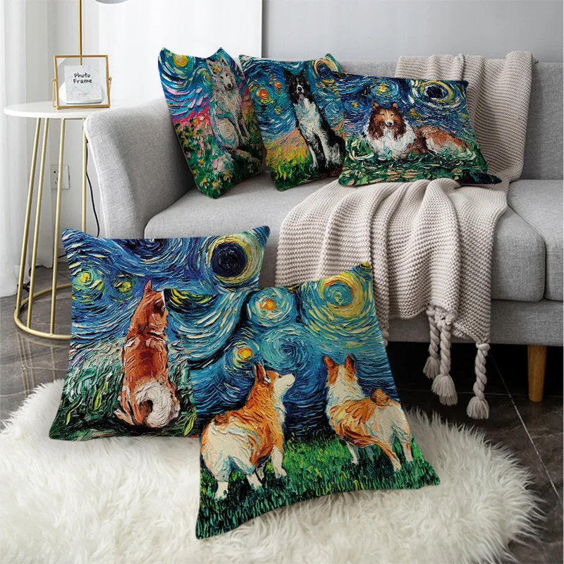 

Van Gogh Dog Pillowcase Starry Sky Dog Pillow Covers Decorative Interior for Home Decor Boy Girl KIDS Room Pillows Case Bedroom