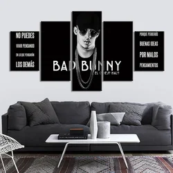 No Framed Canvas 5Pcs Singer Bad Bunny Posters Wall Art Decorative Pictures Home Decor Accessories For Living Room Paintings