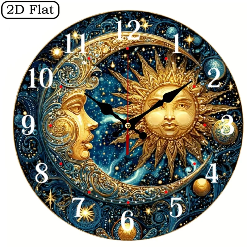 Vintage Moon Design Wooden Wall Clock, Round Wall Clock for Home Decoration, Decorating Living Rooms, Bedrooms, Kitchens
