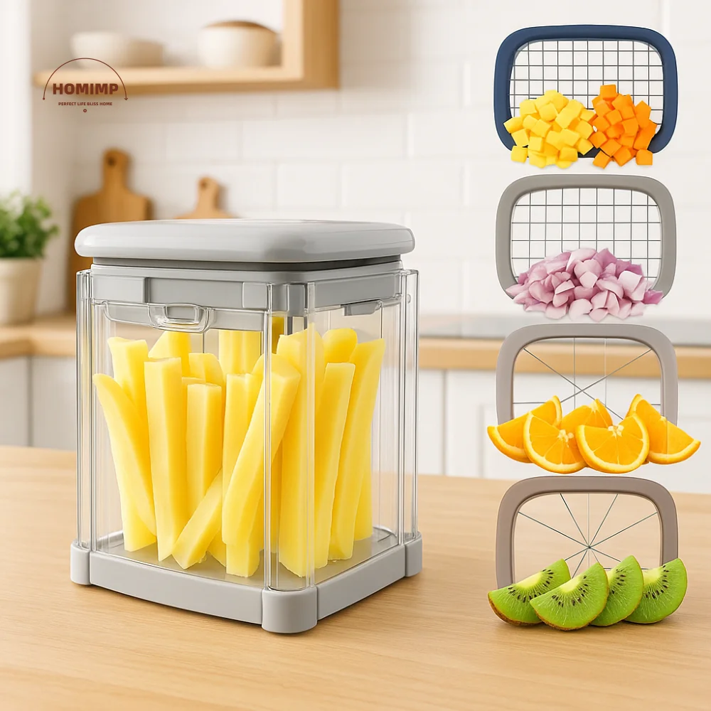 

Multifunctional Manual French Fries Cutter Hand Press 4 in 1 Vegetable Dicer Efficient with 4 Blades Fruit Slicer Cucumber