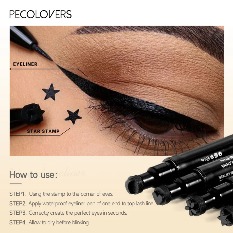 Double Head Moon Star Heart Flower Liquid Eyeliner Pen Black Stamp Makeup Seal Eyeliner Pencil Waterproof Cosmetic