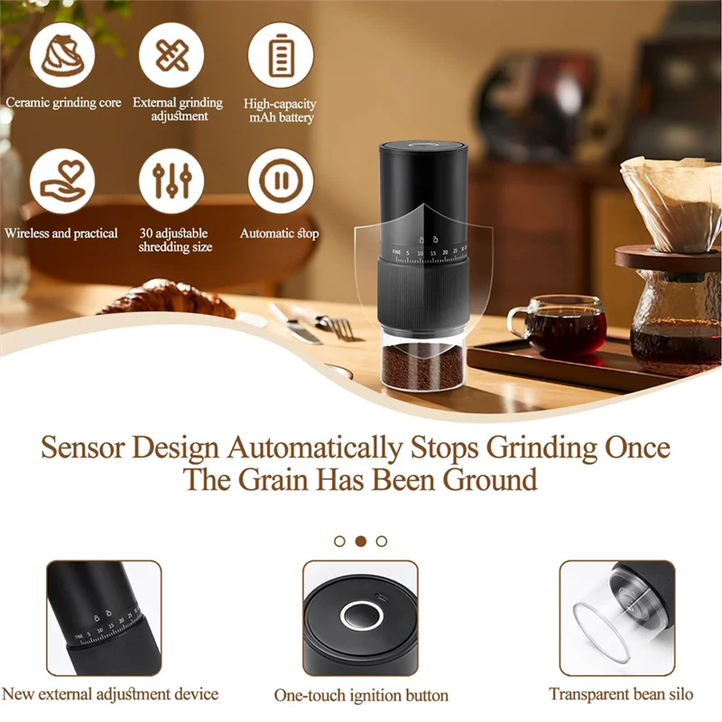 

TKOH-Портативная электрическая кофемолка USB аккумуляторная компактная мельница с жерновами для путешествий