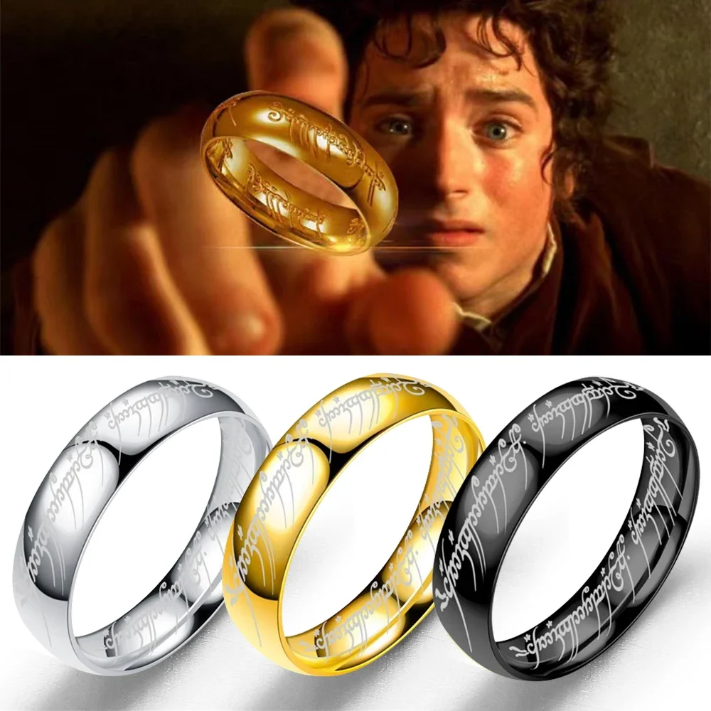 Lord of the Rings Movie Ring Engraved Spanish Sanskrit Stainless Steel Hobbit Gollum Ring