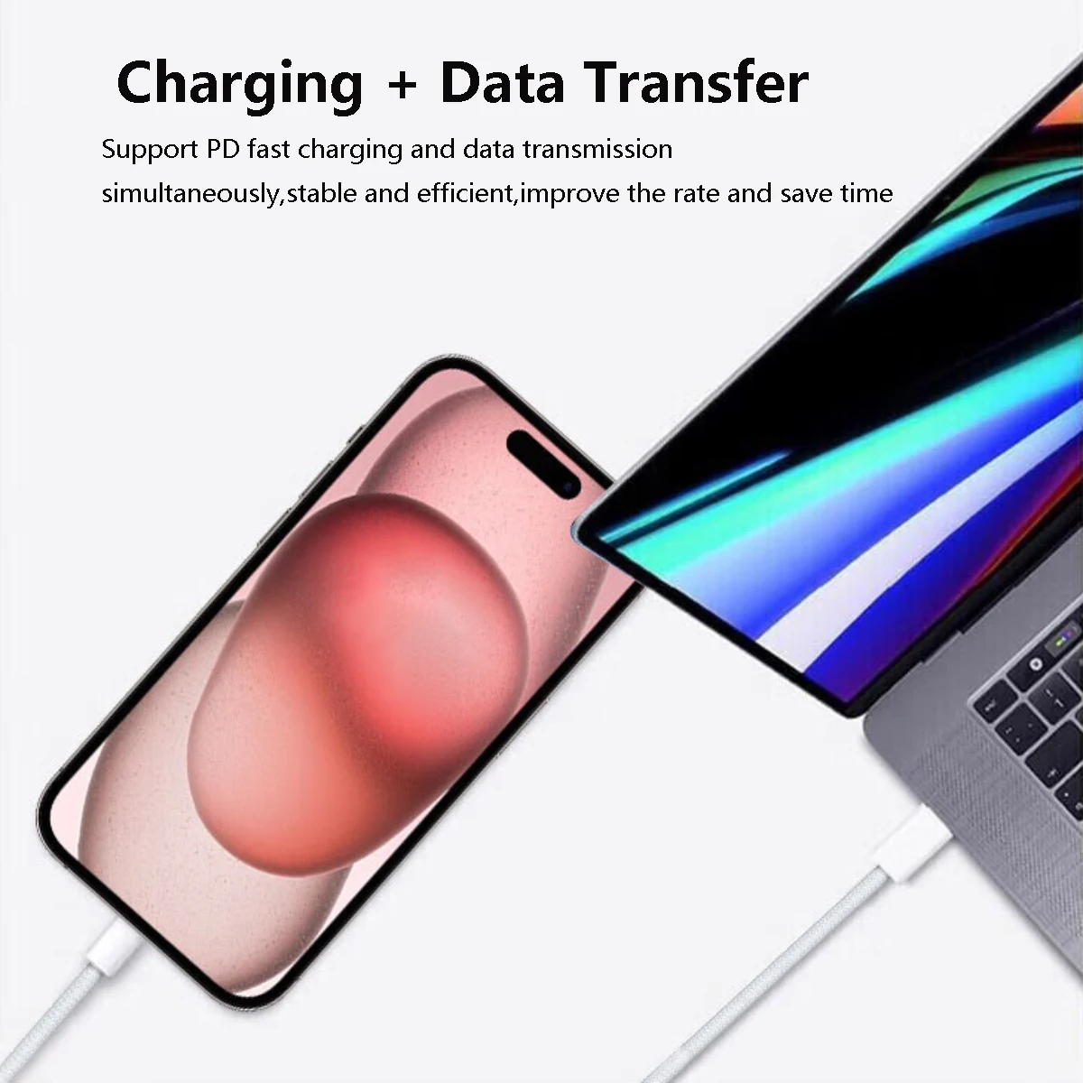 30 واط شحن سريع محول عدة USB C الجدار شاحن 3.3Ft/1 متر نوع C كابل بيانات مضفر آيفون 16 15 برو ماكس سامسونج شاومي آي باد