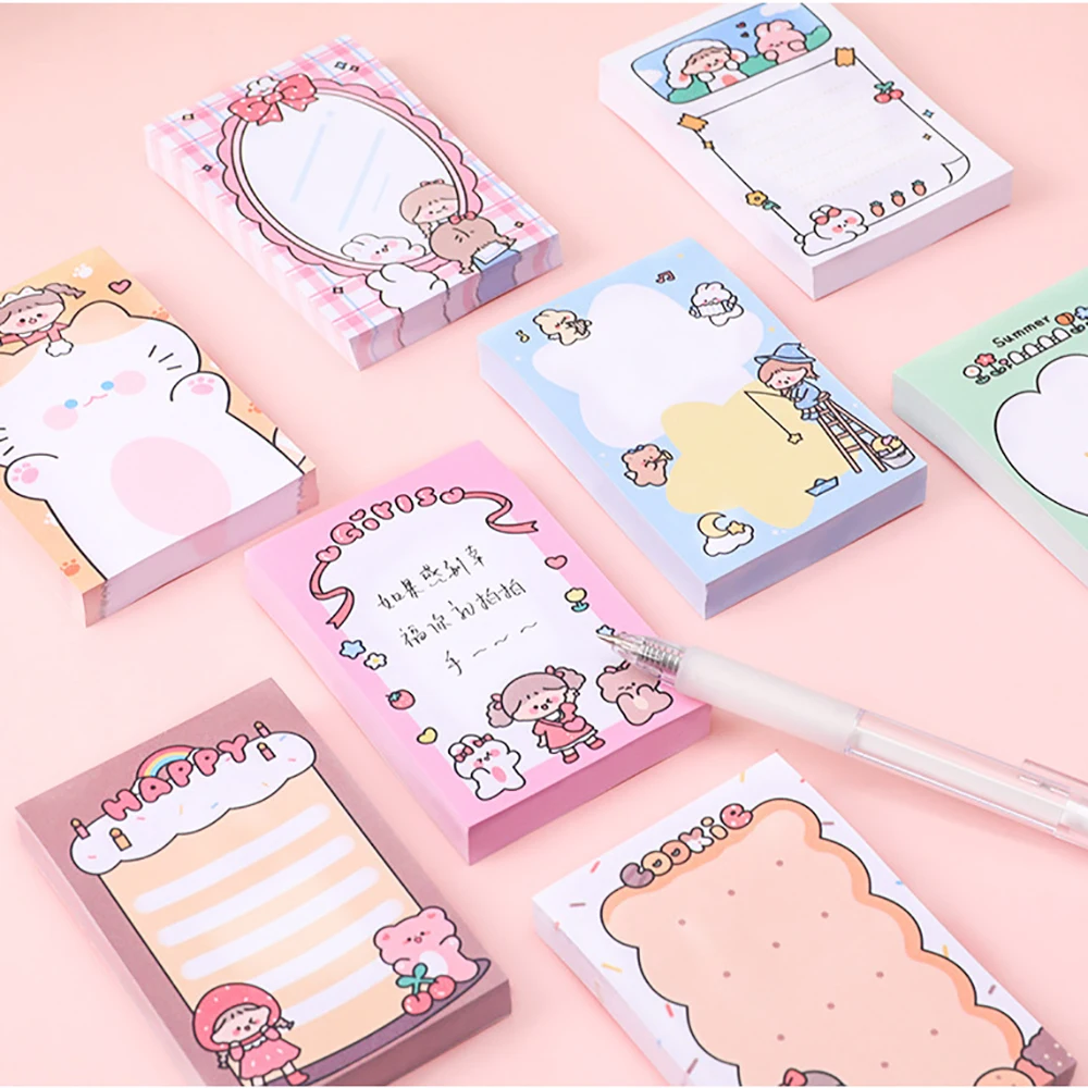 80 Sheet Cute Cartoon Girls Sticky Notes Student Notepad Message Post To-do Lists Memo Pads Stationery