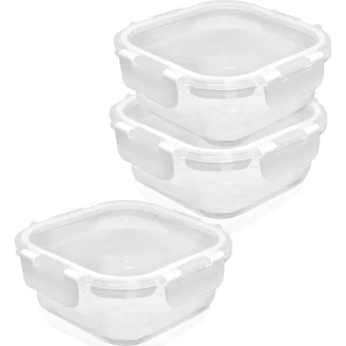 The Mia 3'lü Set Glass Storage Canister Square 300 ml White