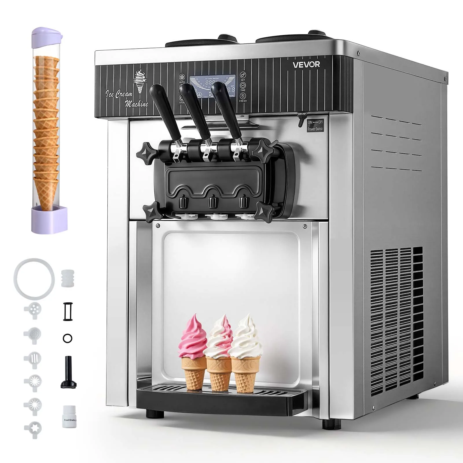 Machine à crème glacée commerciale SucceBuy, 3 saveurs, sur comptoir, pour glaces molles, avec pré-refroidissement, pour les boutiques de snacks et desserts