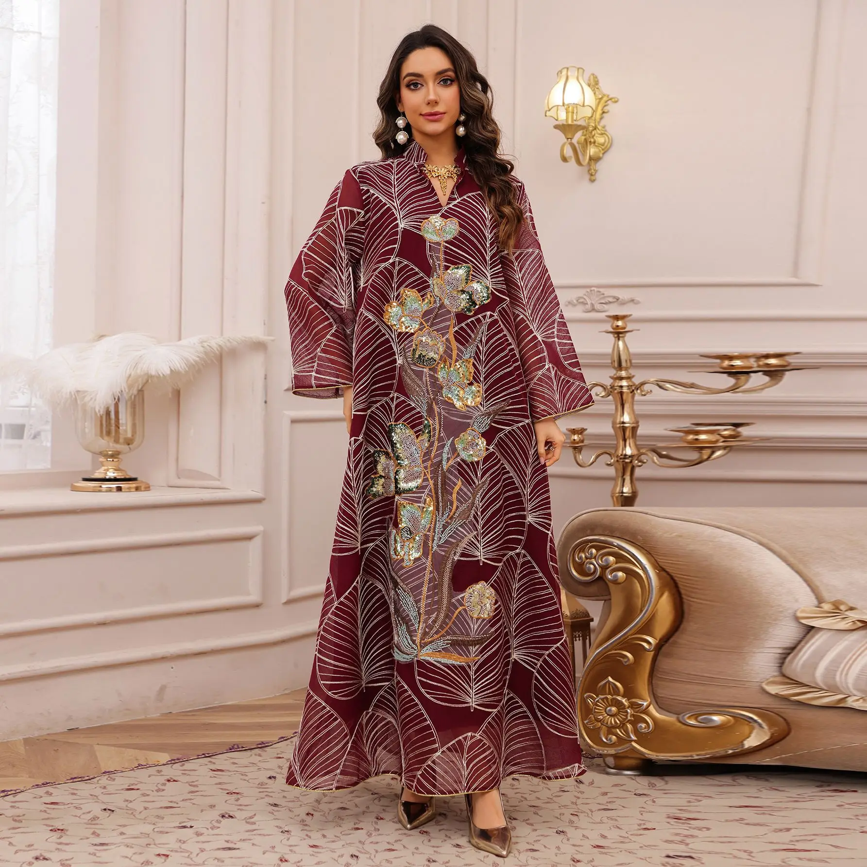 

Fashion Muslim Women Embroidery Long Dress Dubai Abaya Ramadan Islam Jalabiya Caftan Marocain Femme Robe Vestidos Turkey Kaftan