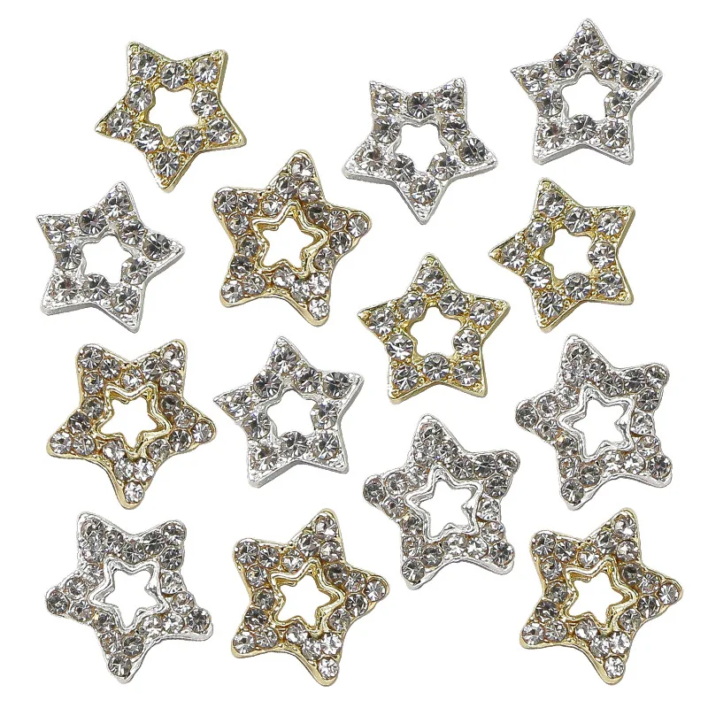 

10pcs openwork five-pointed star nail jewelry Sparkling star-full diamond alloy three-dimensional nail nail diamond decoration