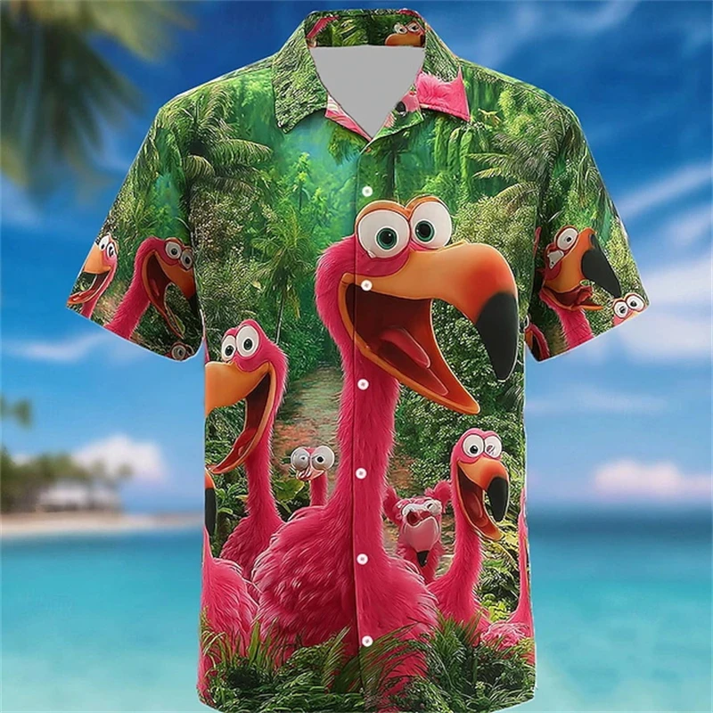 Fashion Tropical Parrot Bird 3D Print Men's Spring Summer Hawaiian Shirt Short Sleeve Button Shirt Men Beach Wear Y2k Clothing