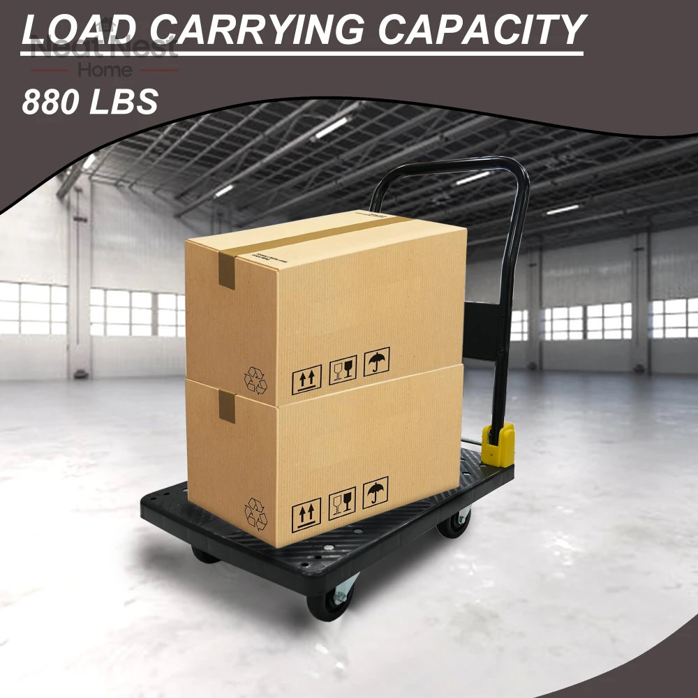 

Foldable Platform Push Hand Truck Cart,Rugged and durable anti-skid panels,60° rotation function wheels ,880 lbs Weight Capacity