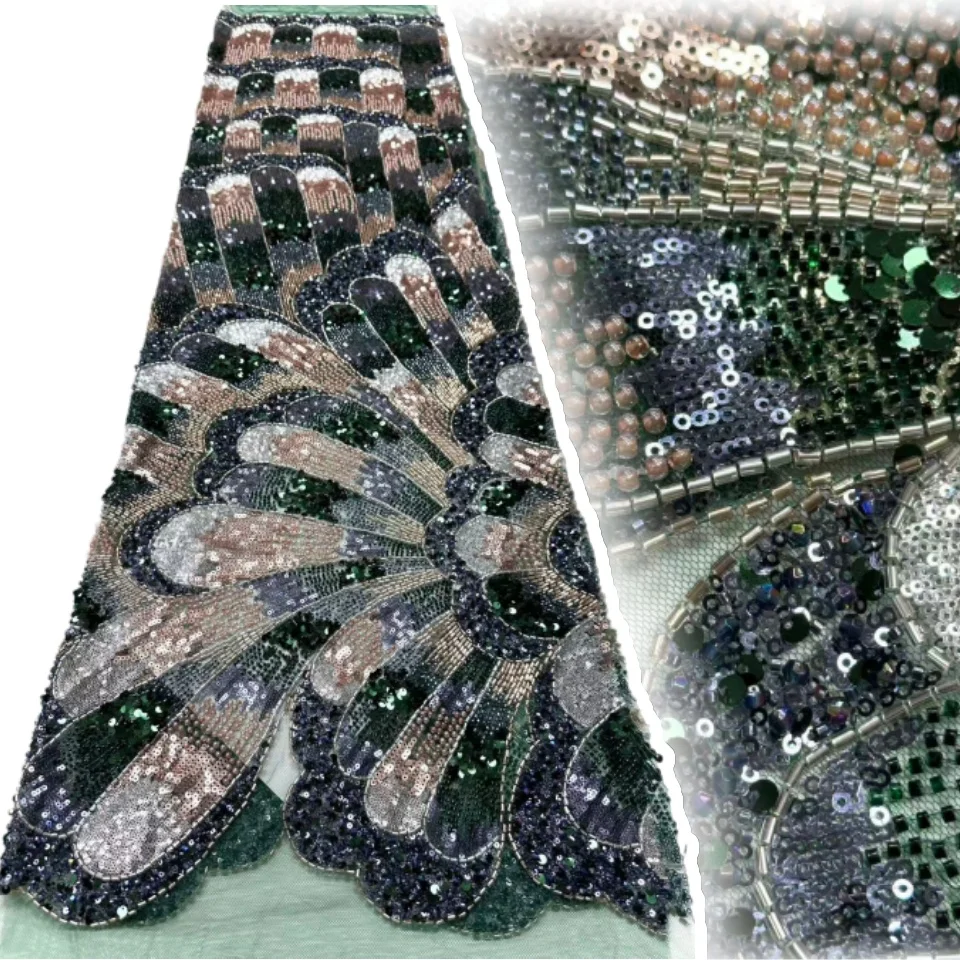 

African French Mesh Beaded Lace Fabric 2025 Luxury Nigerian 3D Sequin Lace Fabric for Women's Evening and Party Dresses SZ1420