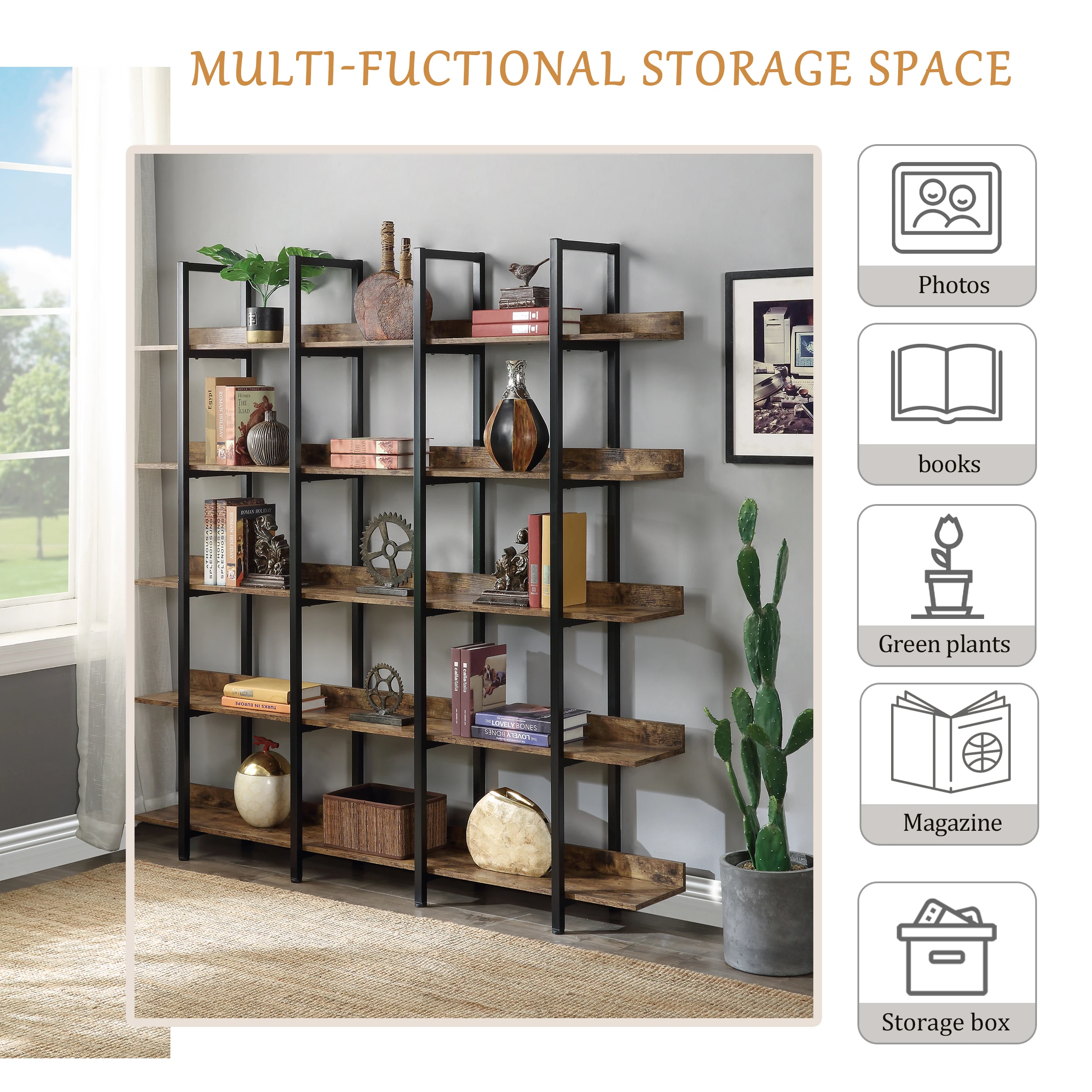 5-Tier Vintage Industrial Book - Bookshelf 5 Tier recension och pris