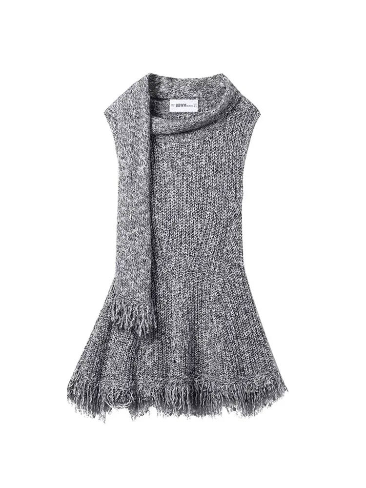 HH feminino inverno deslocamento cachecol decote franjas bainha manga comprida camisola de malha moda feminina versátil pulôver camisola