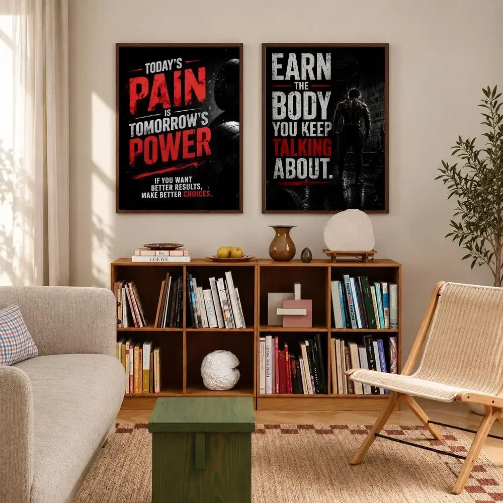 Motivation Inspirational Quotes Bodybuilding Poster Self‑Adhesive Waterproof Poster Sticker Wall Art Home Decor