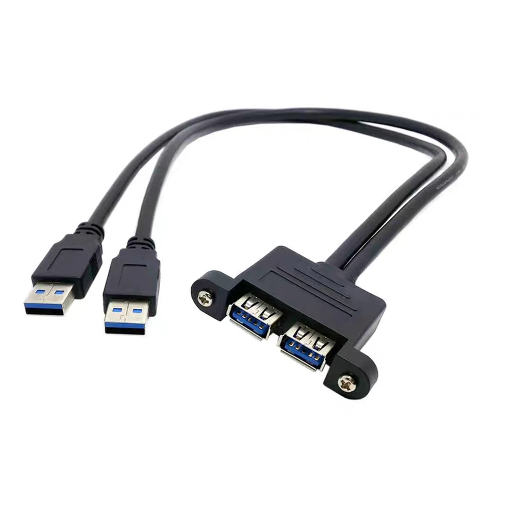 

USB 3.0 dual port high-speed charging data cable, male to female, with screw holes that can be fixed on the chassis panel, 9-cor