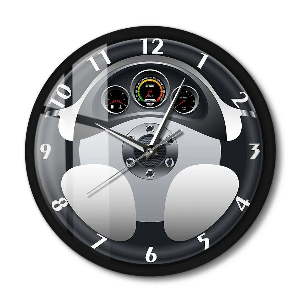 

Sport Car Steering Wheel And Dashboard Metal Frame Wall Clock Silent Automobile Artwork Drive Auto Style Wall Watch For Home