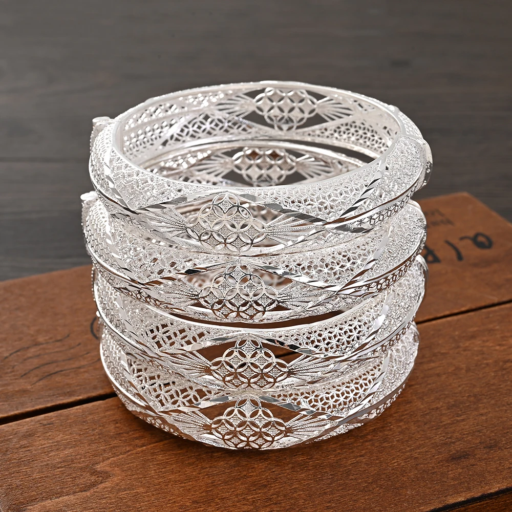 Silver Color 60MM Chinese Knot Wedding Bangle Women Bride CanOpen Bracelets Indian/Ethiopian/france/African/Dubai Jewelry gifts