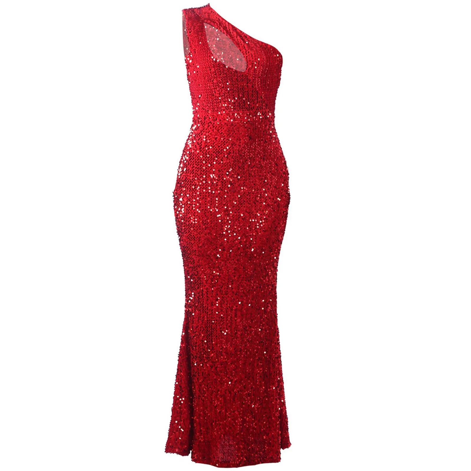 Dames Formele Jurken Elegante Glitter Sprankelende Lovertjes Halternek Uitgehold Bodycon Rode Jurk Vintage Maxi Feestjurk Vestidos