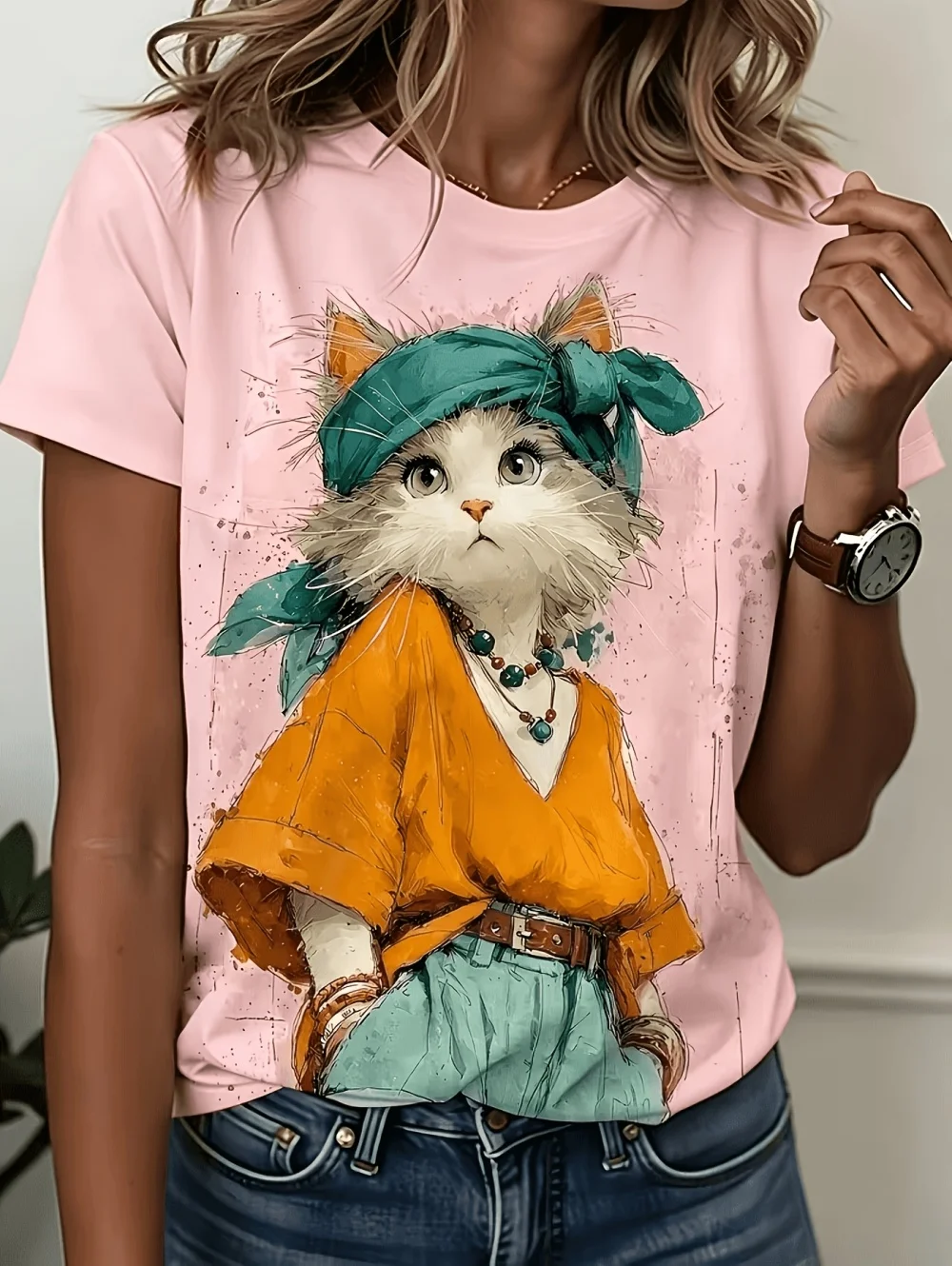 New Women's T-Shirt Cat Print Fashion Short Sleeve 3D Printed T-Shirts Summer Streetwear O-Neck Pullover Loose Female Clothing