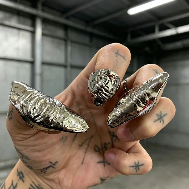HUANZHI 3D Punk Exaggerated Finger Press-on Nails Accessories Instagram Style Unique Joint Rings 2026 New