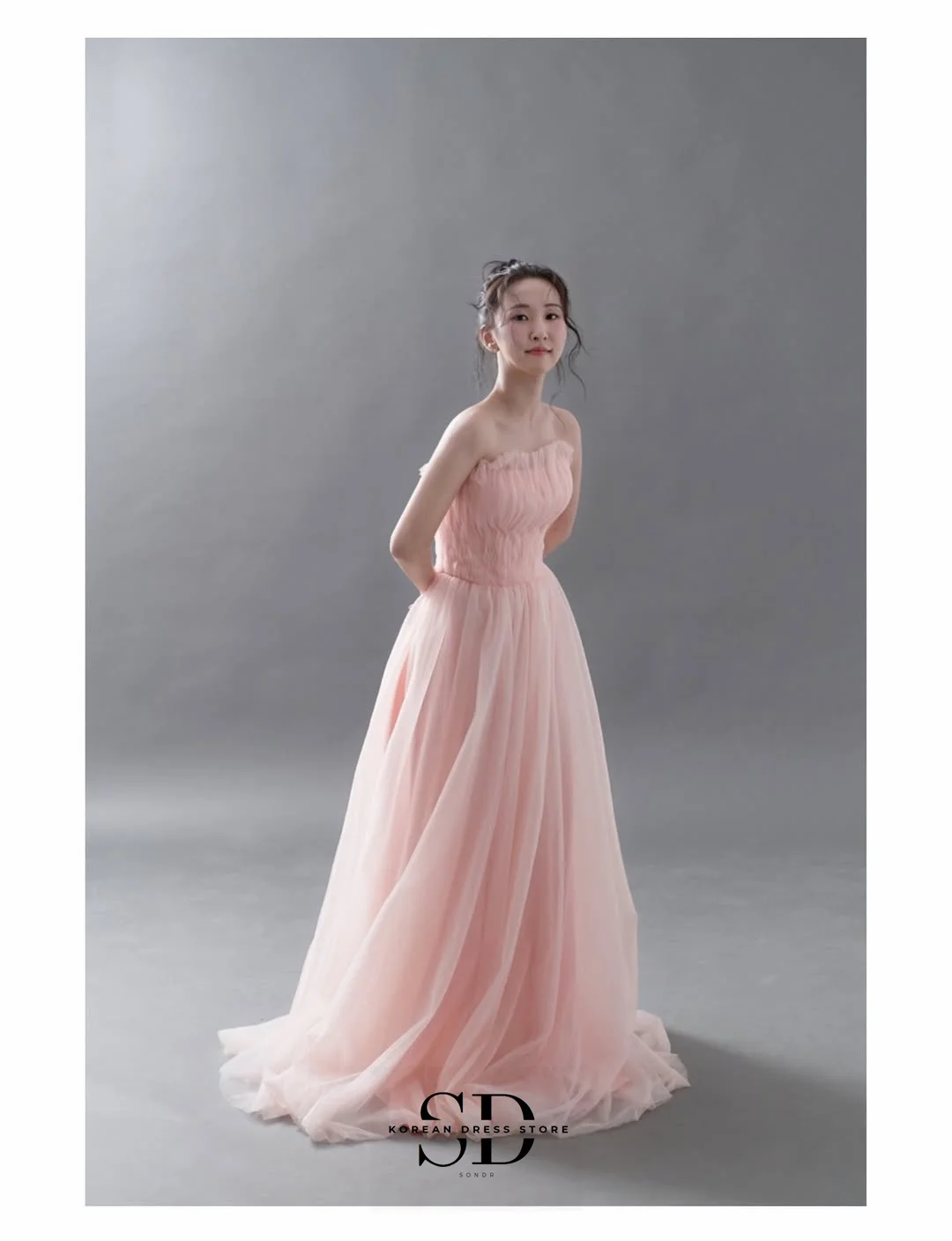 Sondr Light Pink Korean Wedding Dresses Tulle Strapless Elegant Reception Dresses Customized Evening Party Dresses for Wedding
