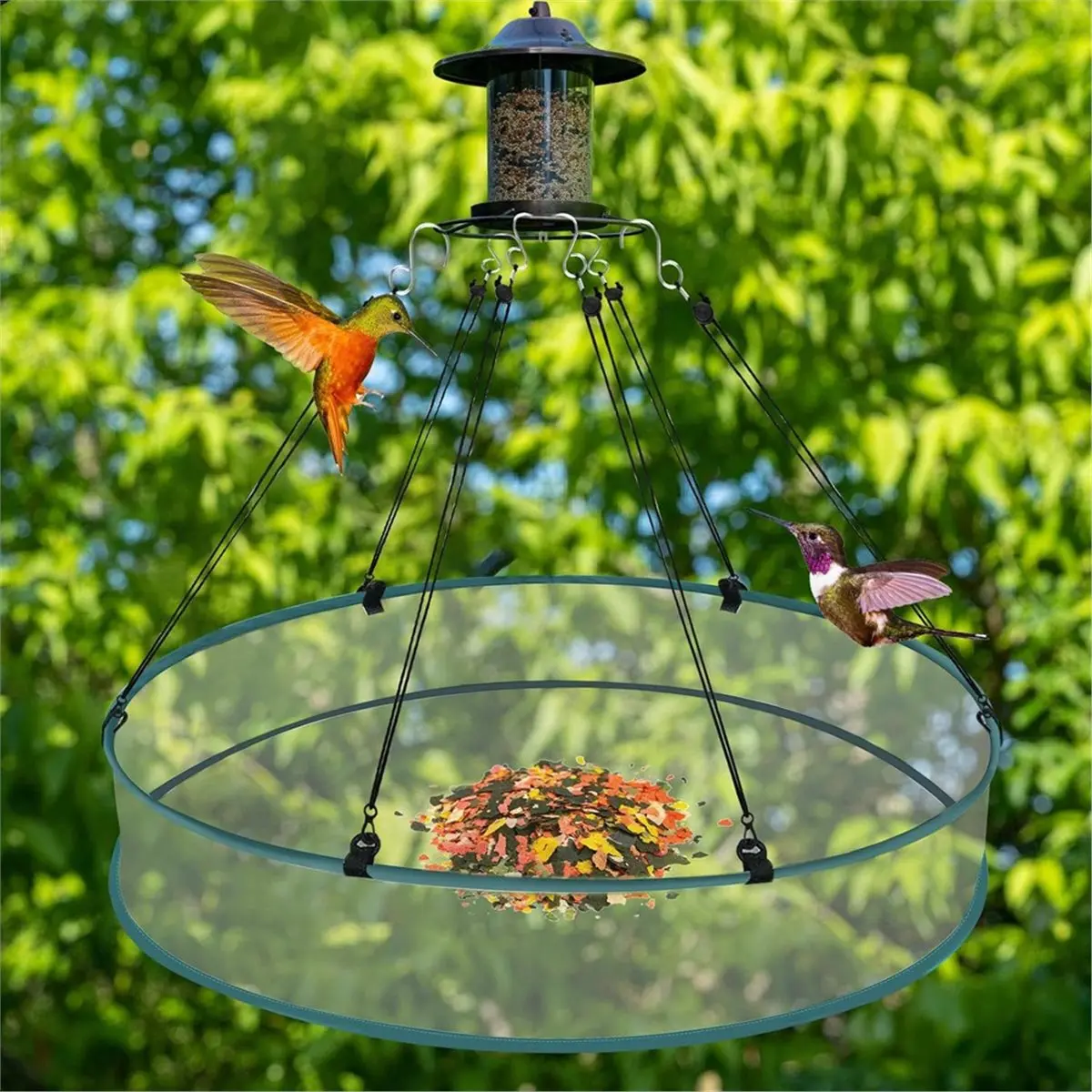 【AT48】 NEW 24 Inch Large Bird Food Catcher Tray for Hanging Bird Feeder Platform with Adjustable Hoop for Outdoor Use