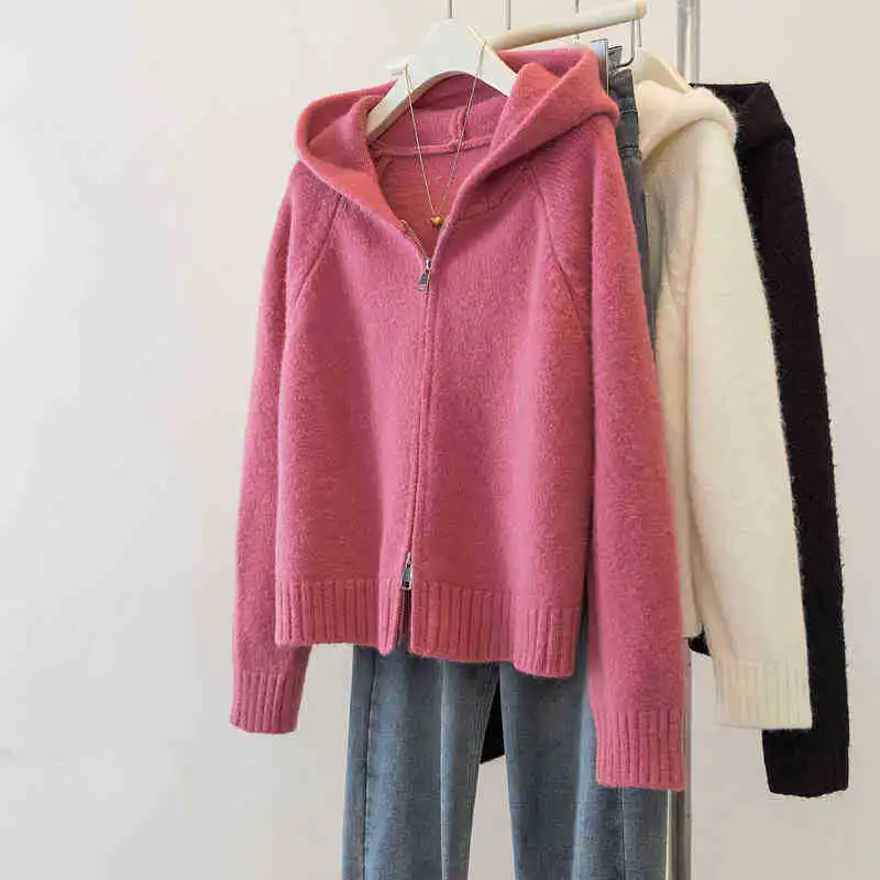 

2026 New Arrival Spring Autumn Zipper Hooded Sweater Women's Cardigan Top