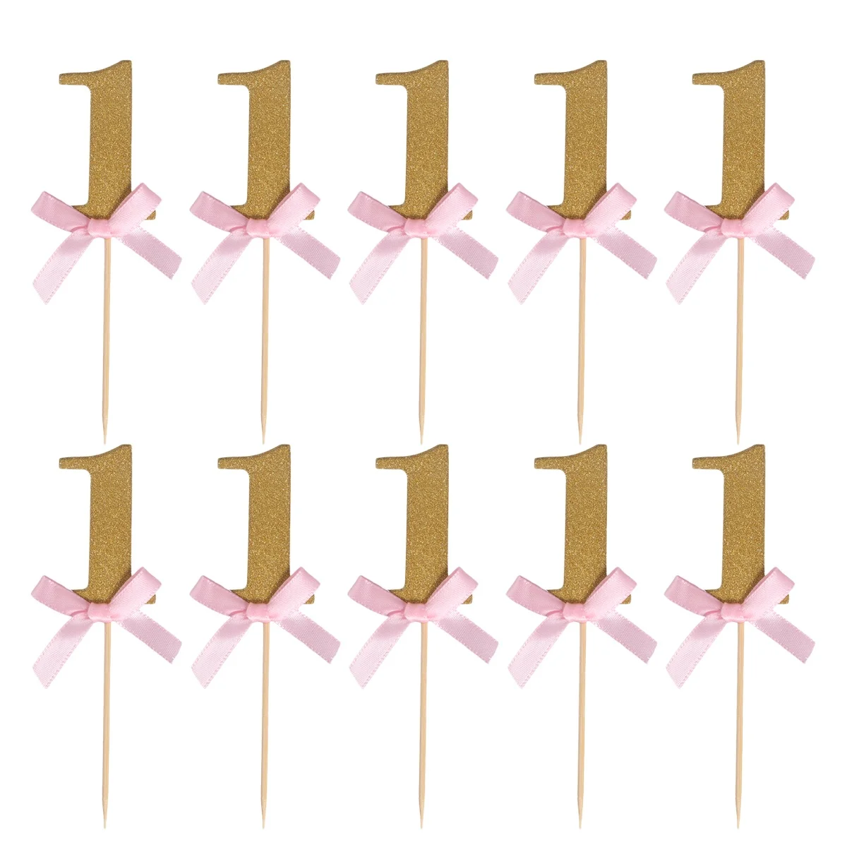 

10 pcs Birthday Cake Toppers Sparkly Picks Party Decorations Glitter Wooden Sticks Cakes Anniversary Graduation Non