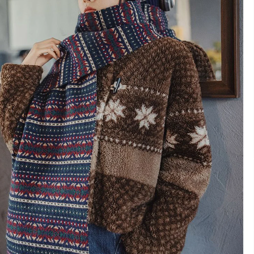 Maden Unisex Winter Knitted Hat and Scarf Set Fair Isle Pattern Warm Soft Beanie Gift Box for Men and Women Retro Accessory