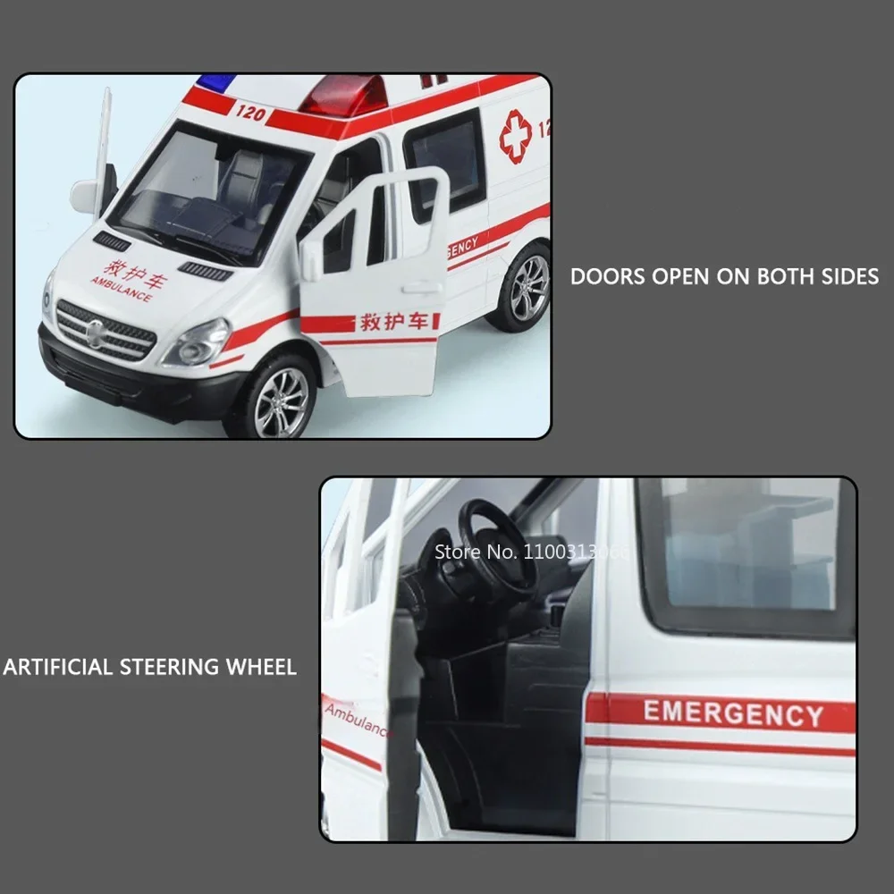 1:32 ambulancia Sprinter RV coches de aleación de juguete modelo fundido a presión puertas abiertas luz sonido vehículo rueda tirar hacia atrás coche en miniatura regalo para niños