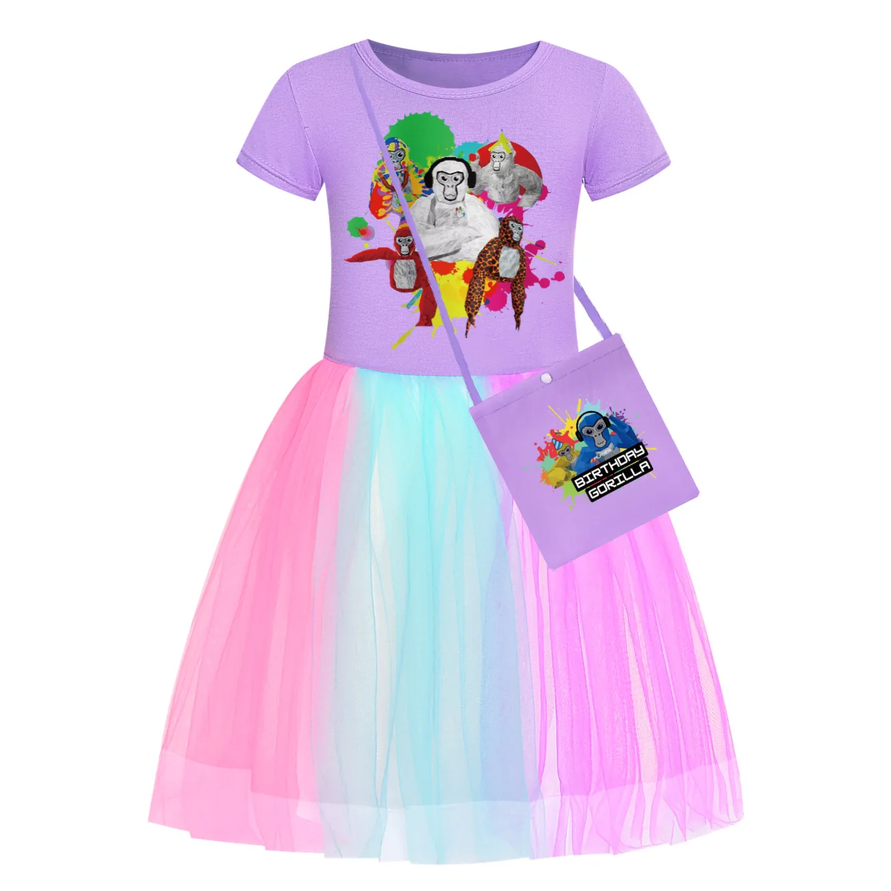 New Game Gorilla Tag Clothes Baby Girls Sleeveless Dresses with Small Bag Kids Cartoon Christmas Wedding Party Princess Vestidos