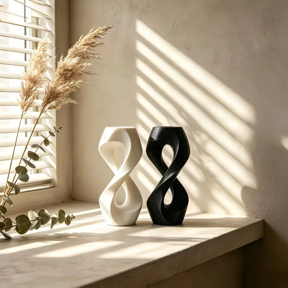 Newest 3D Printed Matte 3D Printed Infinity Twist Vase Hollow 8 Shaped Flower Container Minimalist Table Decor Centerpiece