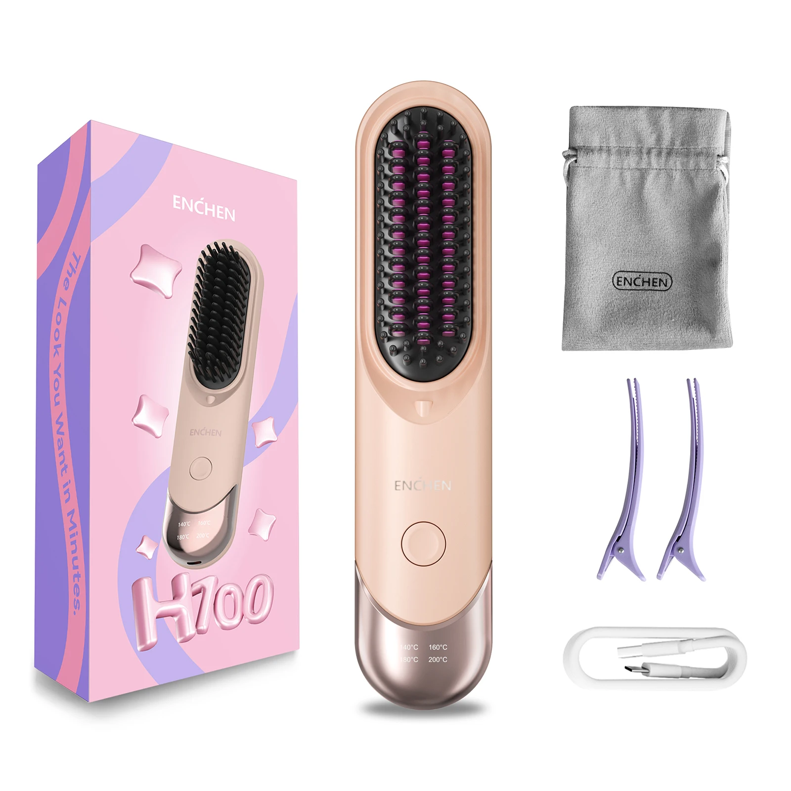 

ENCHEN 2in1 Hair Straightener Brush Professional Electric Hair Stuff 200 Million Negative Ions Electric Brushes Hair Tools H100
