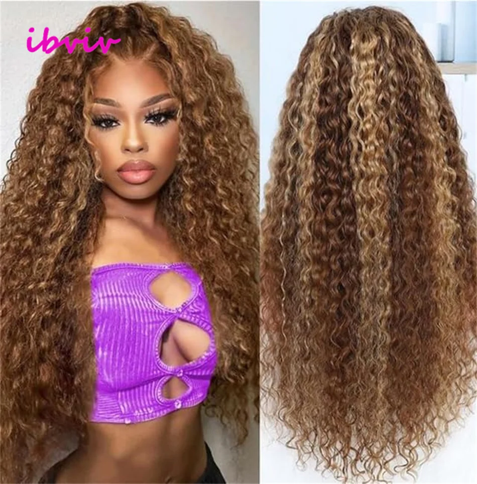 210 onda de agua de alta densidad P4/27 resaltado 13x4 13x6 HD peluca Frontal de onda profunda de encaje pelucas de cabello humano rizado de color brasileño 100%