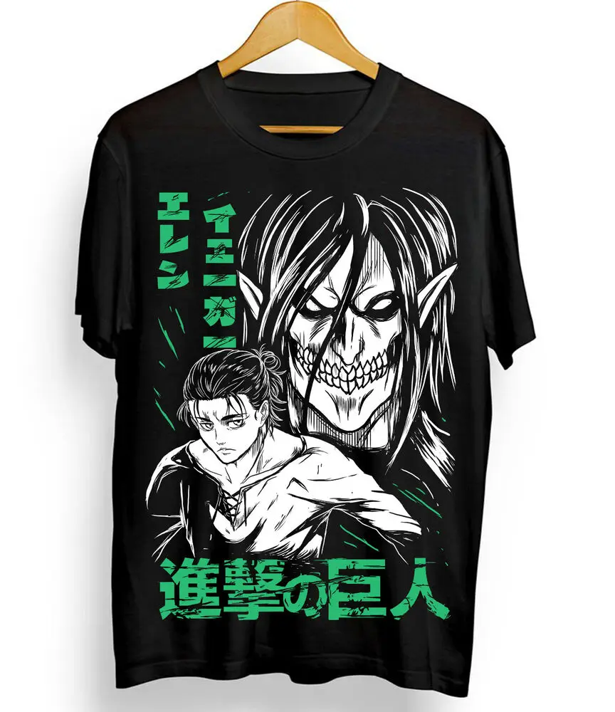 Eren Yeager T-Shirt Shingeki No Kyojin Attack on Titan Black Shirt Tee All Size